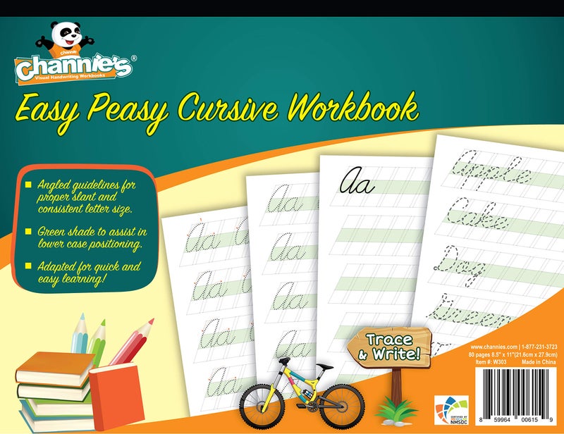 Channie's Channieâ€™s Easy Peasy Cursive Handwriting Workbook for Kids, Tracing & Cursive Writing Practice Book, 80 Pages Front & Back, 40 Sheets, Grades 1st â€“ 3rd, Size 8.5â€ x 11â€ - Image 1